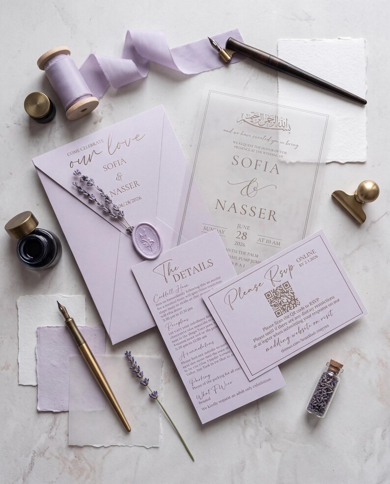 Juego de invitaciones de boda en verde salvia, invitación para la ceremonia musulmana Nikah, caligrafía árabe, papelería de lujo. imagen 10