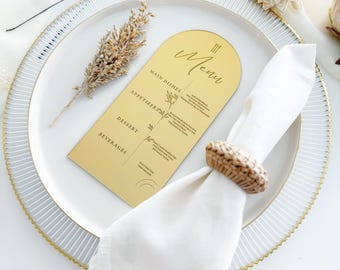 Luxury Gold Acrylic Mirror Menu, Fine Art Wedding Decor