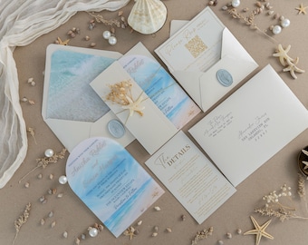 Beach Wedding Invitation Suite, Coastal Wedding Invitation, Ocean Wedding Stationery, Destination Wedding Invitation, Acrylic Wedding Invite