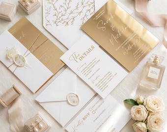 Gouden bruiloft acryl uitnodigingspak, luxe bruids briefpapier, huwelijksuitnodigingen