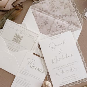 Elegante Spitze Hochzeitseinladung mit Wachssiegel, romantische Hochzeitseinladung
