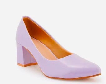 Zapatos de tacón cuadrado color lavanda – Zapatos de fiesta en morado pastel para la oficina