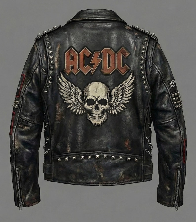 AC/DC Inspired Black Punk Leather Jacket - Etsy