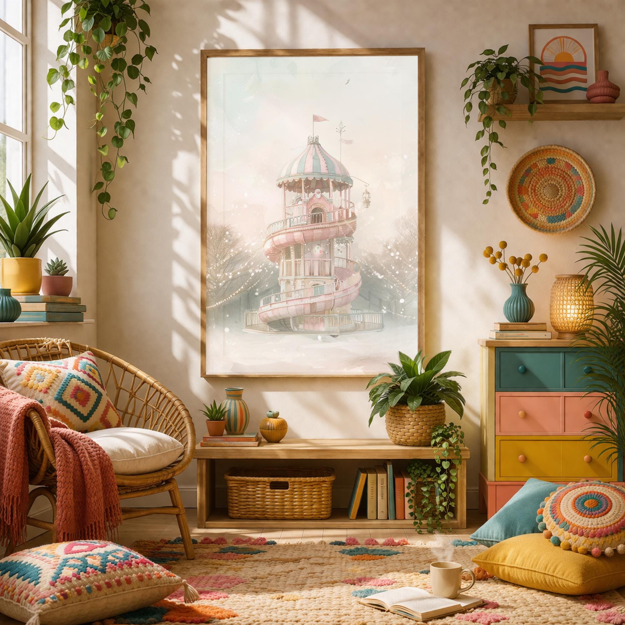 Fairytale Carousel Tower Print | Pastel Nursery Wall Art | Whimsical ...