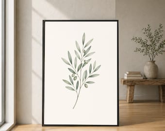 Olive Branch Botanical Print | Minimalist Mediterranean Plant Poster