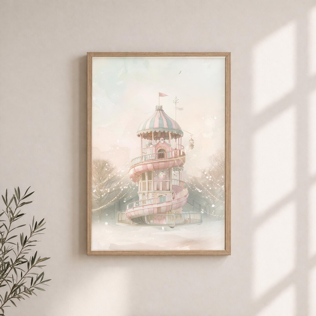Fairytale Carousel Tower Print | Pastel Nursery Wall Art | Whimsical ...