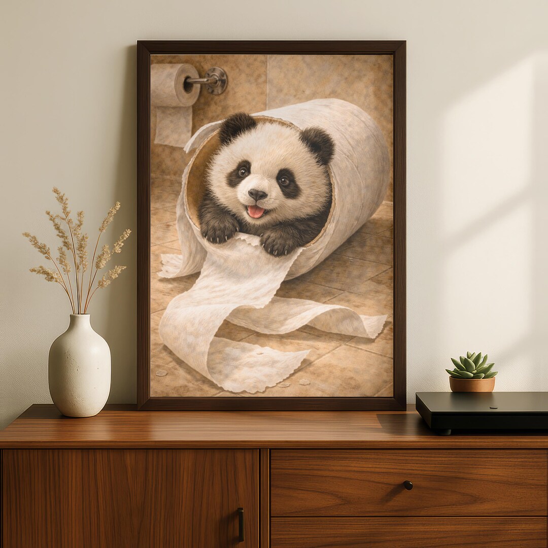 Funny Panda in Toilet Roll Print | Bathroom Wall Art - Etsy