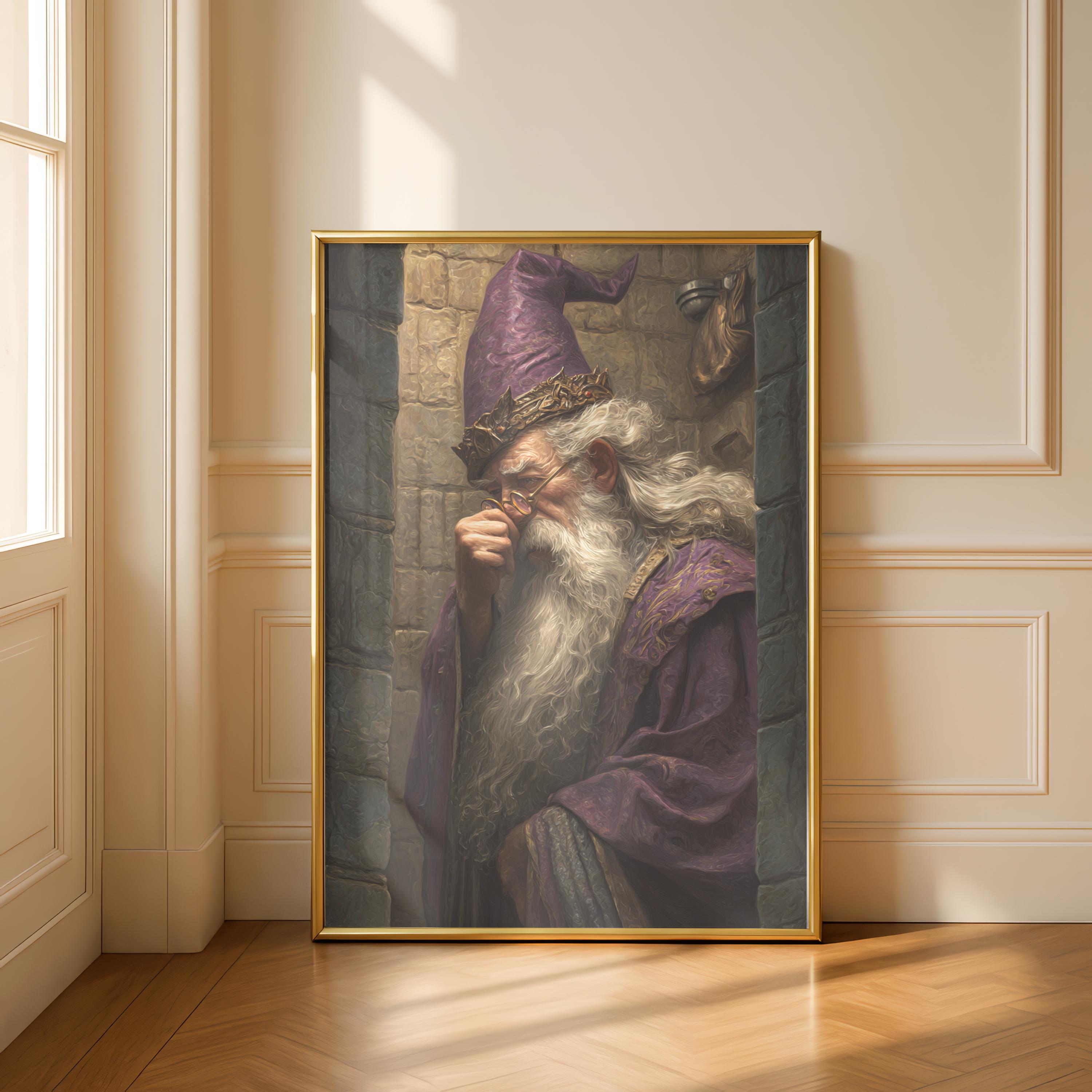 Grumpy Wizard Holding Nose Wall Art | Funny Fantasy Portrait Poster ...