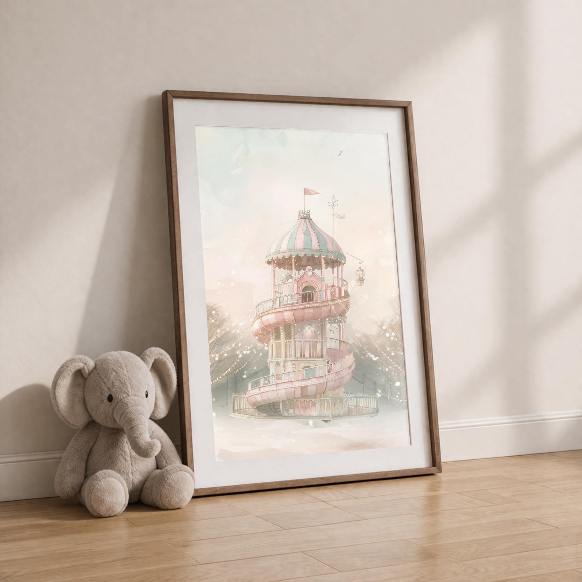 Fairytale Carousel Tower Print | Pastel Nursery Wall Art | Whimsical ...