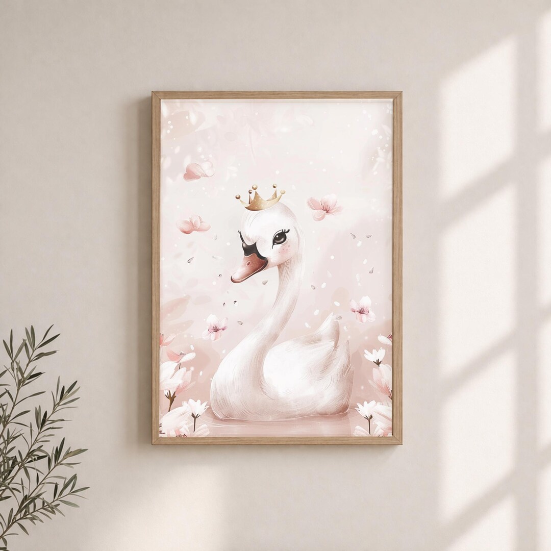 Princess Swan Nursery Wall Art | Pink Swan Crown Print | Baby Girl Room ...