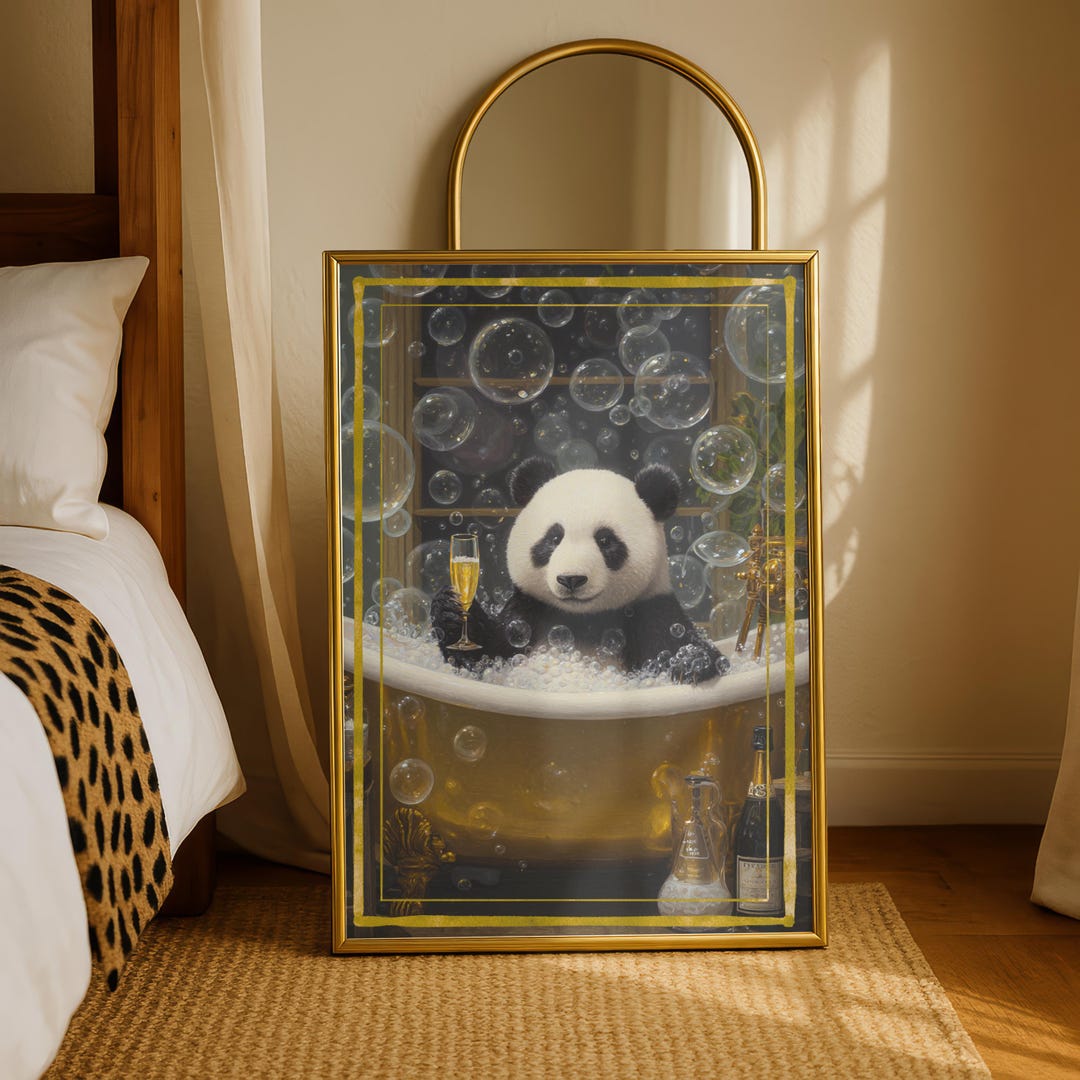 Panda in Bathtub Art Print | Funny Bathroom Wall Decor - Etsy