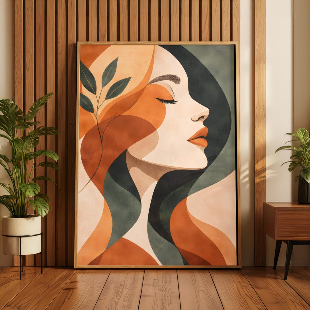Abstract Boho Woman Wall Art, Modern Minimalist Female Portrait Print ...