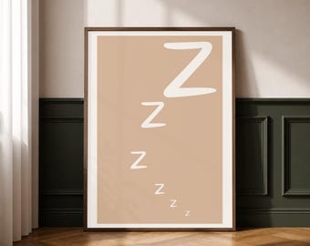 Minimalist Sleep ZZzzz Wall Art Print | Neutral Bedroom Decor, Calm Poster