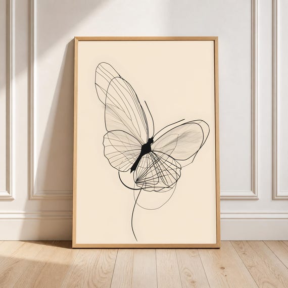 Minimalist Butterfly Line Art Print, Abstract Boho Wall Art, Neutral Decor