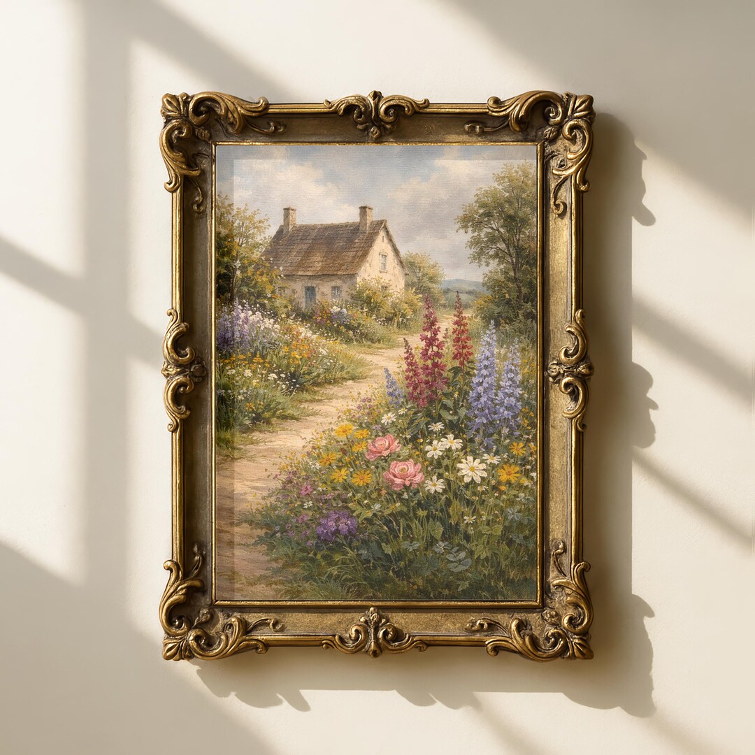 Cottage Garden Wall Art | Spring Portrait Painting Print | Cottagecore ...