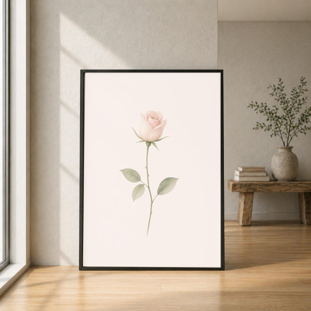Blush Rose Print | Minimalist Floral Wall Art | Neutral Botanical Decor ...
