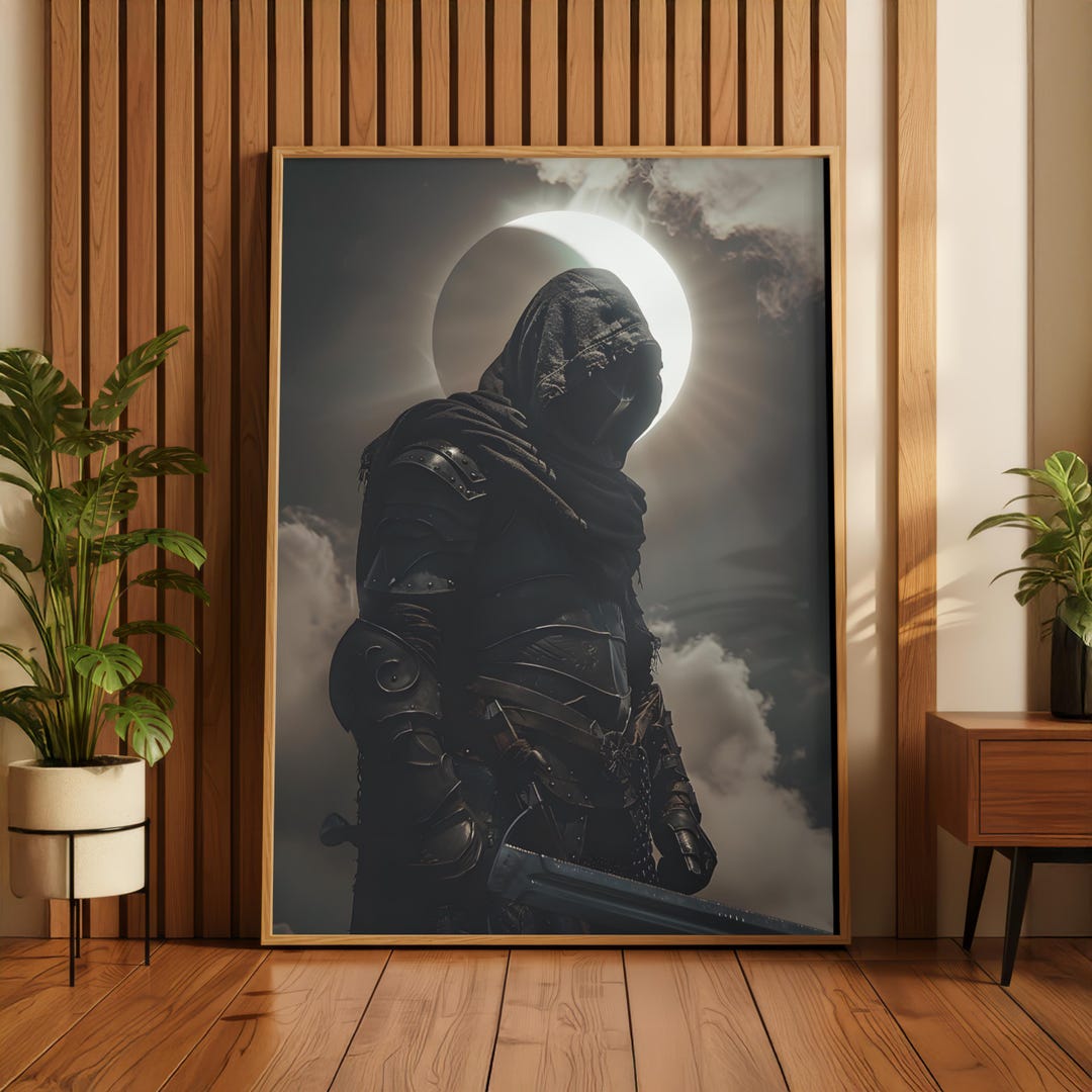 Eclipse Knight Poster, Dark Fantasy Warrior Wall Art, Gothic Medieval ...