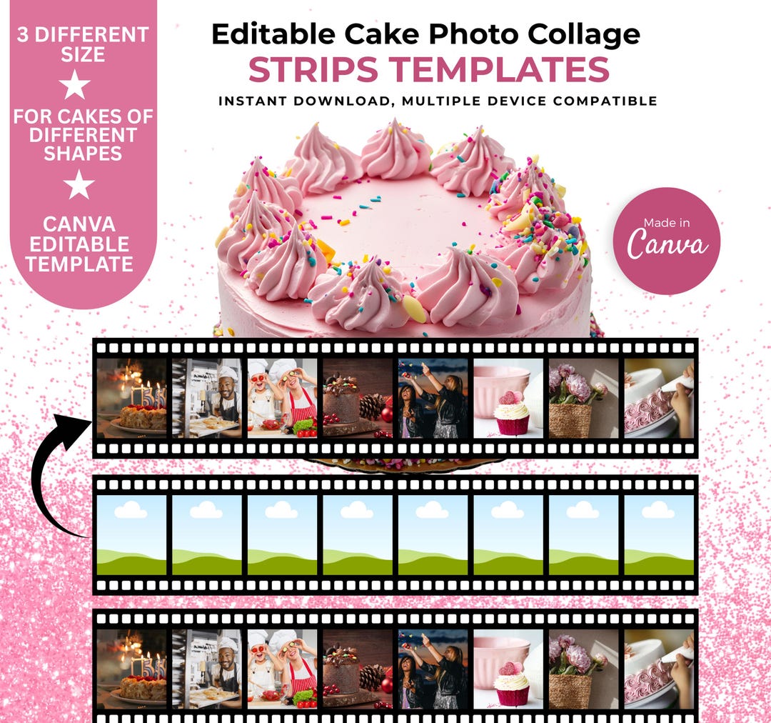 Cakes Photo Collage Strips Template | Editable Bakery Photo Layout ...