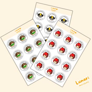 Custom Superhero Party Stickers – Personalised Kids Birthday Favour Labels | Thank You Stickers | Glossy Round Cartoon Superhero Stickers