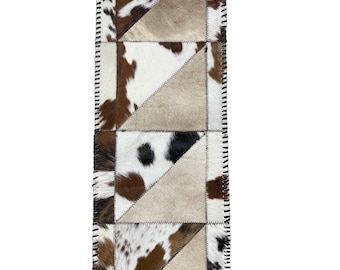 Cowhide Table Runners with Leather Lace - Tricolor