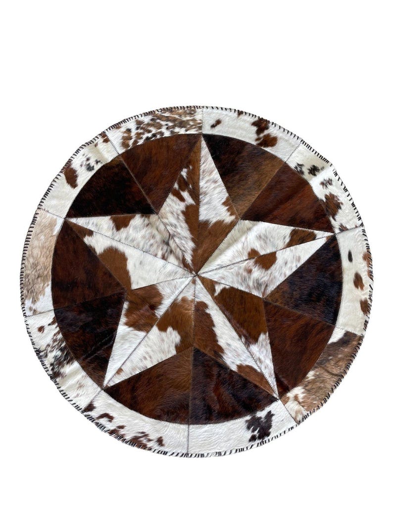 Cowhide Tricolor Round Area Rug - Star Patchwork Rug - Etsy