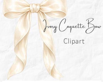 Ivory Coquette Bow Clipart, Watercolor Ribbon, Elegant Bow illustration (Digital Download)