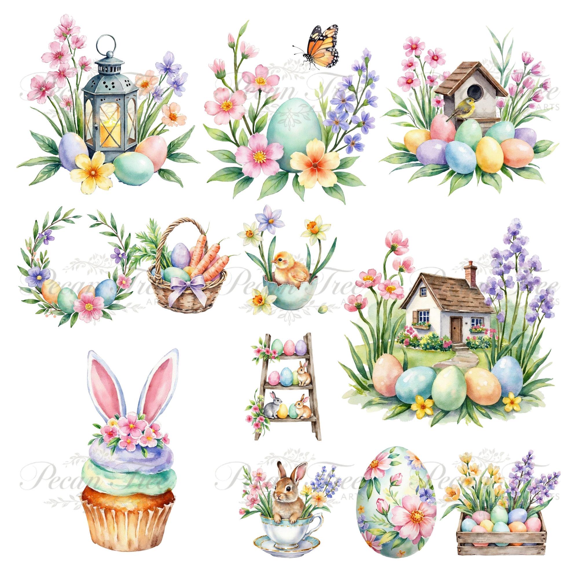 Easter Bunny Watercolor Clipart Bundle, Pastel Spring Graphics (digital ...