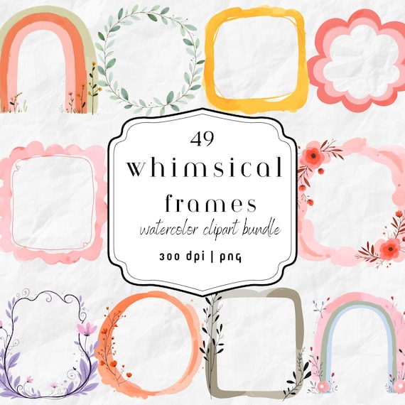 Whimsical Watercolor Frame Clipart Bundle PNG (Digital Download)