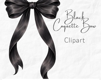 Black Coquette Bow Clipart, Watercolor Ribbon, Elegant Bow illustration PNG (Digital Download)