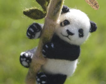 Needle Felted Panda Car Charm, Handmade Wool Panda Ornament, Cute Rear View Mirror Hanging, Animal Car Decor Gift