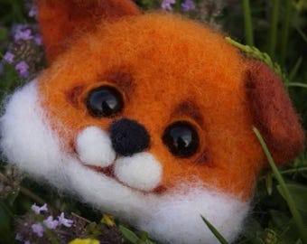 Needle Felted Fox Brooch, Handmade Wool Animal Pin, Cute Red Fox Jewelry Gift