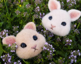 Needle Felted White Bunny Brooch - Handmade Wool Rabbit Pin - Cute Woodland Animal Jewelry - Easter Gift - Small Bunny Figurine - 1 Piece