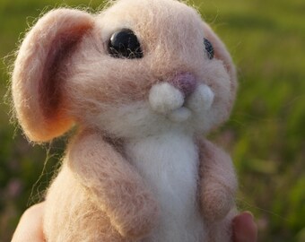 Needle Felted Easter Bunny Figurine - Handmade Wool Rabbit - Easter Basket Stuffer - Miniature Bunny Gift - Spring Home Decor