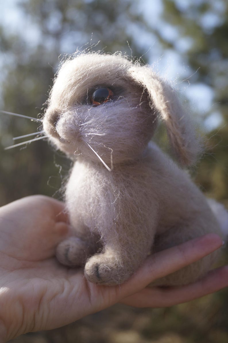 Realistic Needle Felted Bunny Sculpture, Handmade Wool Rabbit Figurine ...