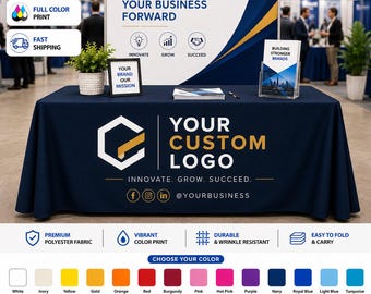 Custom Exhibition Tablecloth with Logo, Personalized Trade Show Table Cover, Printed Expo Booth Tablecloth for Business Events & Displays