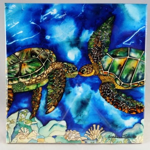 Turtle - Wet Kiss ceramic tile.  Comes in three sizes 4.25", 6", or 8".  Artwork by Candace Lee.  Made in Hawaii.