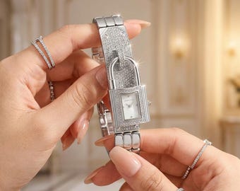Silver Rhinestone Bracelet Watch Women | Dainty Diamond Style Quartz Wristwatch | Elegant Luxury Dress Watch | Gift for Her.