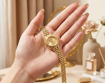 Gold Roman Numeral Bracelet Watch Women | Minimalist Luxury Quartz Wristwatch | Elegant Classic Jewelry Watch | Gift for Her.
