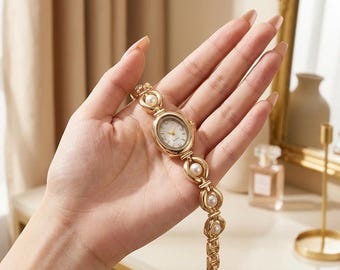 Pearl Bracelet Watch Women | Elegant Diamond Style Quartz Wristwatch | Dainty Bridal Jewelry Watch | Luxury Gift for Her.