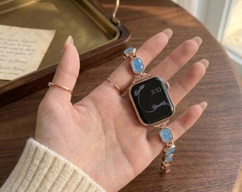 Gold Plated Metal Strap for Smartwatch 49mm 45mm 44mm 41mm, Womens Luxury Replacement Band Jewelry Bracelet, Elegant Smart Watch Wristband