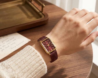 Gold Women’s Watch Minimalist | Leather Strap Watch | Gift for Her | Casual Everyday Wristwatch | Elegant Small Dial |Classic Style Fashion