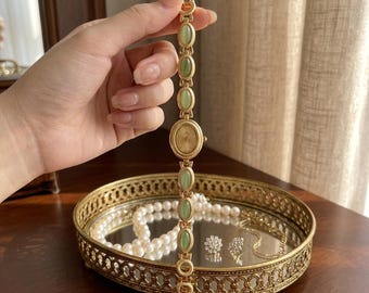 Elegant Green Stone Bracelet Watch, Jade Style Wristwatch for Women, Minimalist Fashion Dress Watch, Unique Jewelry Timepiece for Her