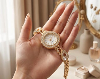 Crystal Swan Bracelet Watch Women | Full Diamond Luxury Wristwatch | Elegant Gold Silver Gift for Her | Dainty Jewelry Watch.