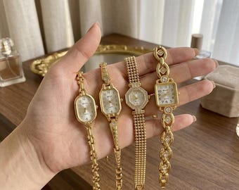 Womens Luxury Gold Bracelet Watch, Elegant Ladies Fashion Wristwatches, Minimalist Female Quartz Clock Dress Jewelry, Luxury Gift for Her