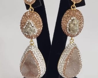 925 Sterling Silber Ohrringe, Chalcedon & Pyrit, vergoldet