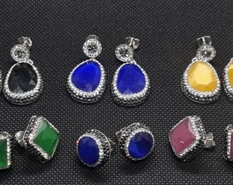 925 ayar Gümüş kedi gözü taşlı küpeler