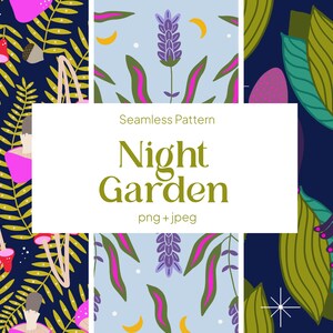 Night Garden Seamless Pattern Bundle – Celestial Plants & Fungi