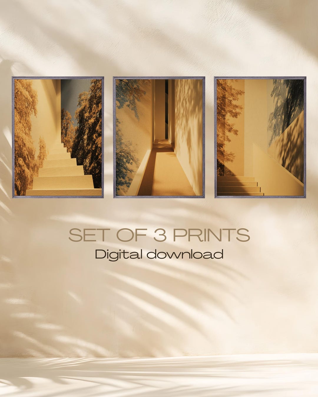 Minimalist Architectural Wall Art Set of 3, Warm Neutral Modern Prints ...