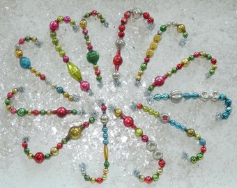 12 ALL Vintage Mercury Glass Bead Icicle Christmas Candy Cane Ornaments 4" Candy Canes