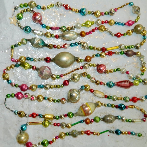 LONG 10 1/2 Feet Antique Vintage Mercury Glass Bead Christmas Garland Big Beads! Feather Tree